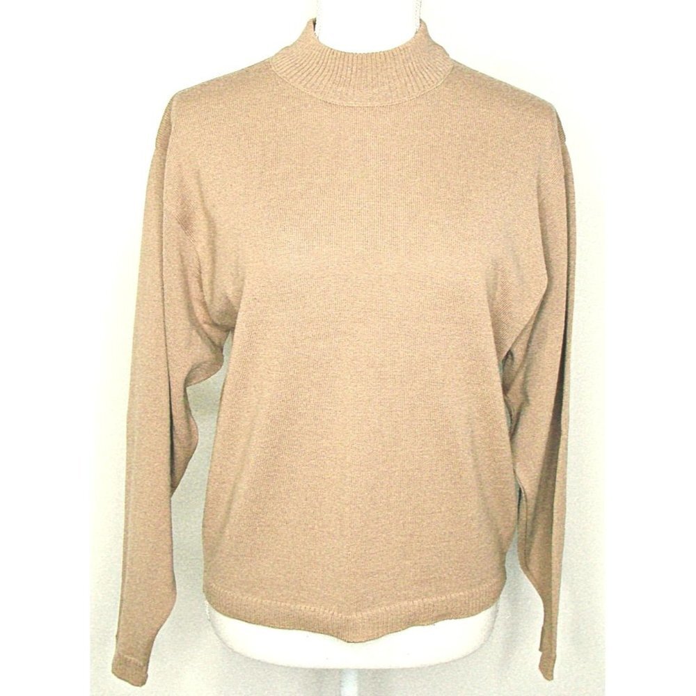 Vintage 80s Womens Pendleton Virgin Wool Pullover Turtleneck Sweater Beige L P